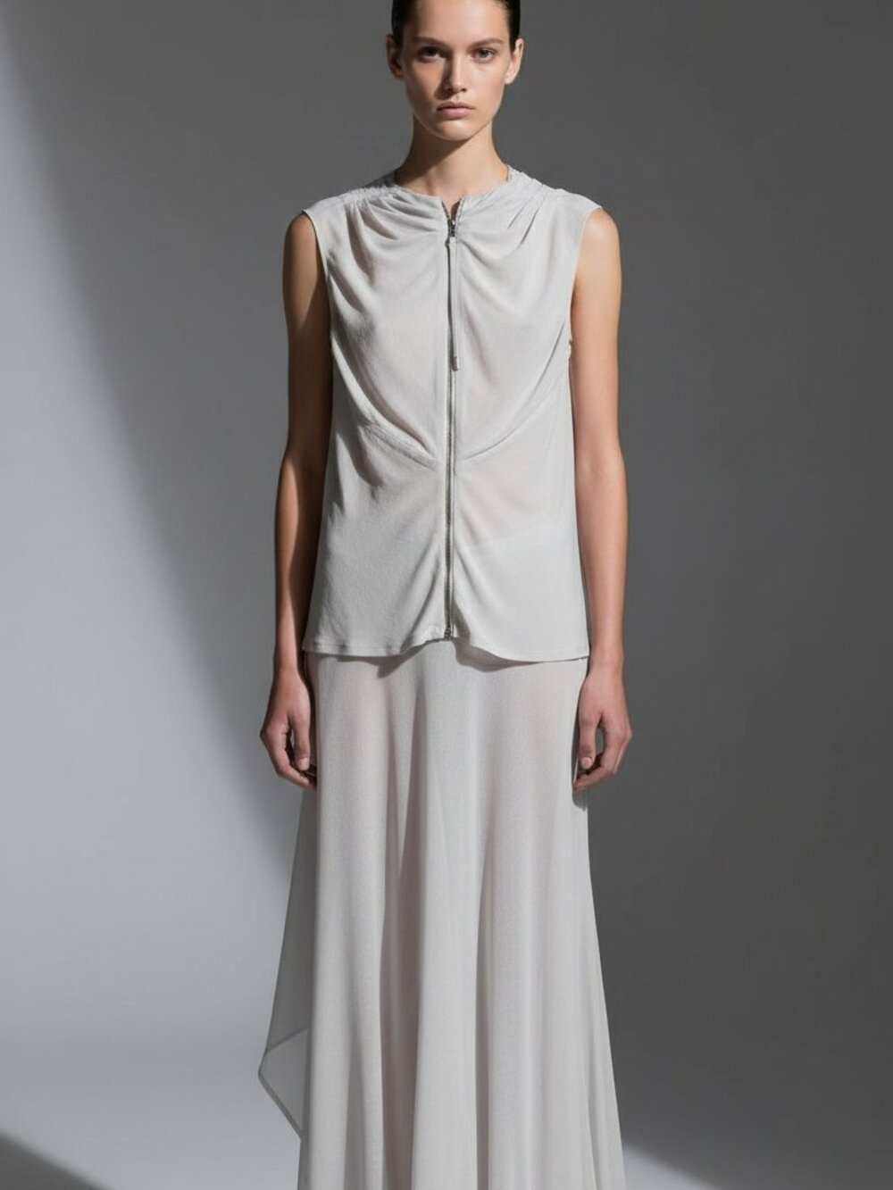 Rick Owens "Walrus" Sleeveless Zip-Front Pearl Grey Top - Picture 12 of 12